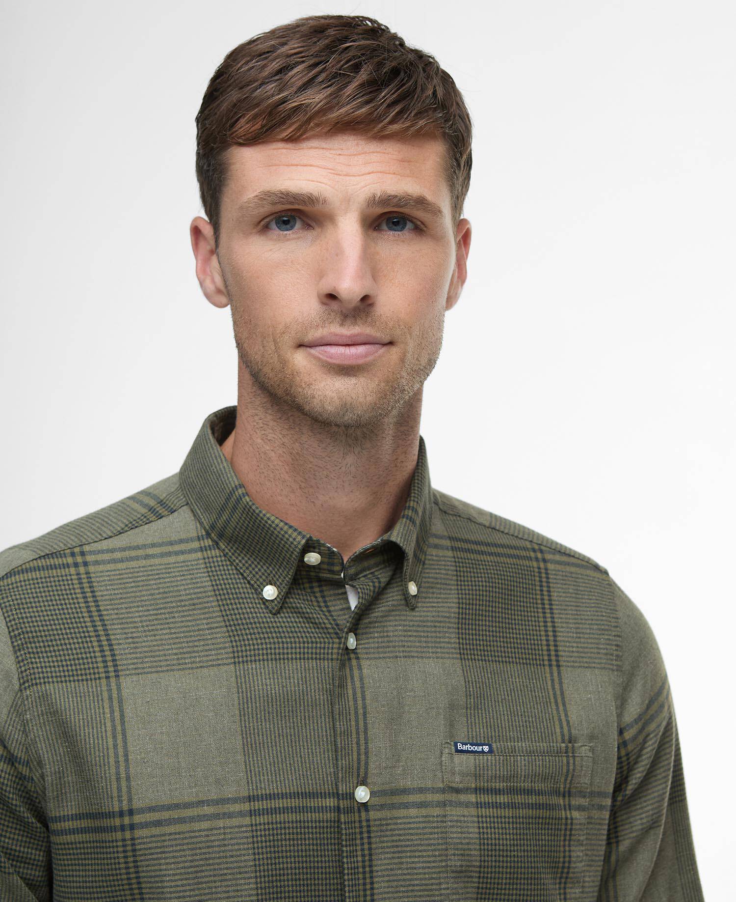 Heaney Checked Tailored Shirt Olive image number 3