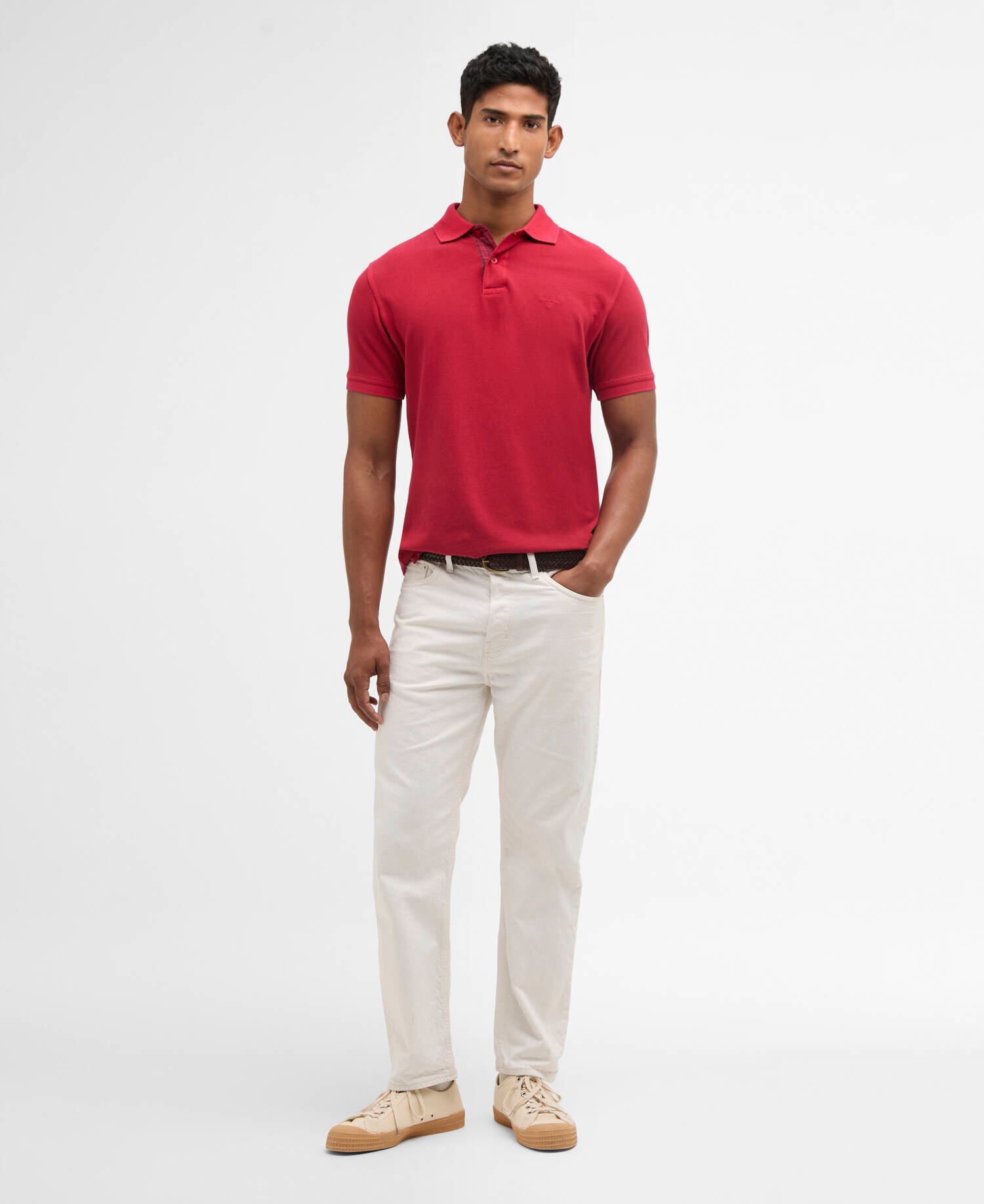 Washed Tartan Tailored Pique Polo Washed Red image number 1