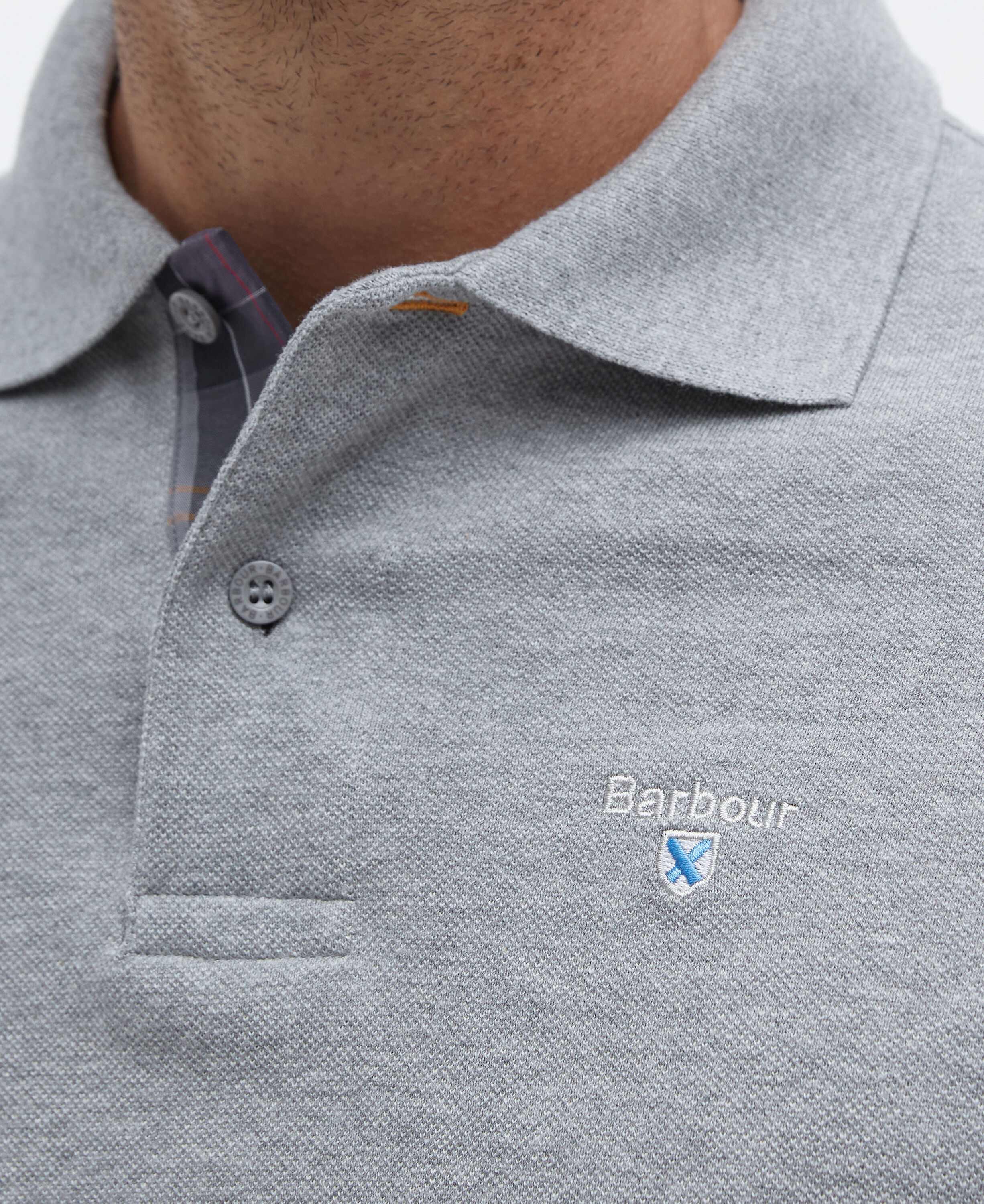 Tartan Pique Polo Shirt Grey Marl