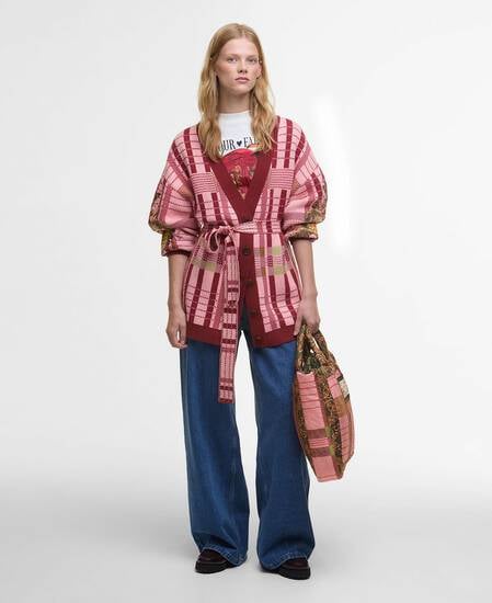 Barbour FARM Rio Luisa Embroidered Cardigan Pink Tartan