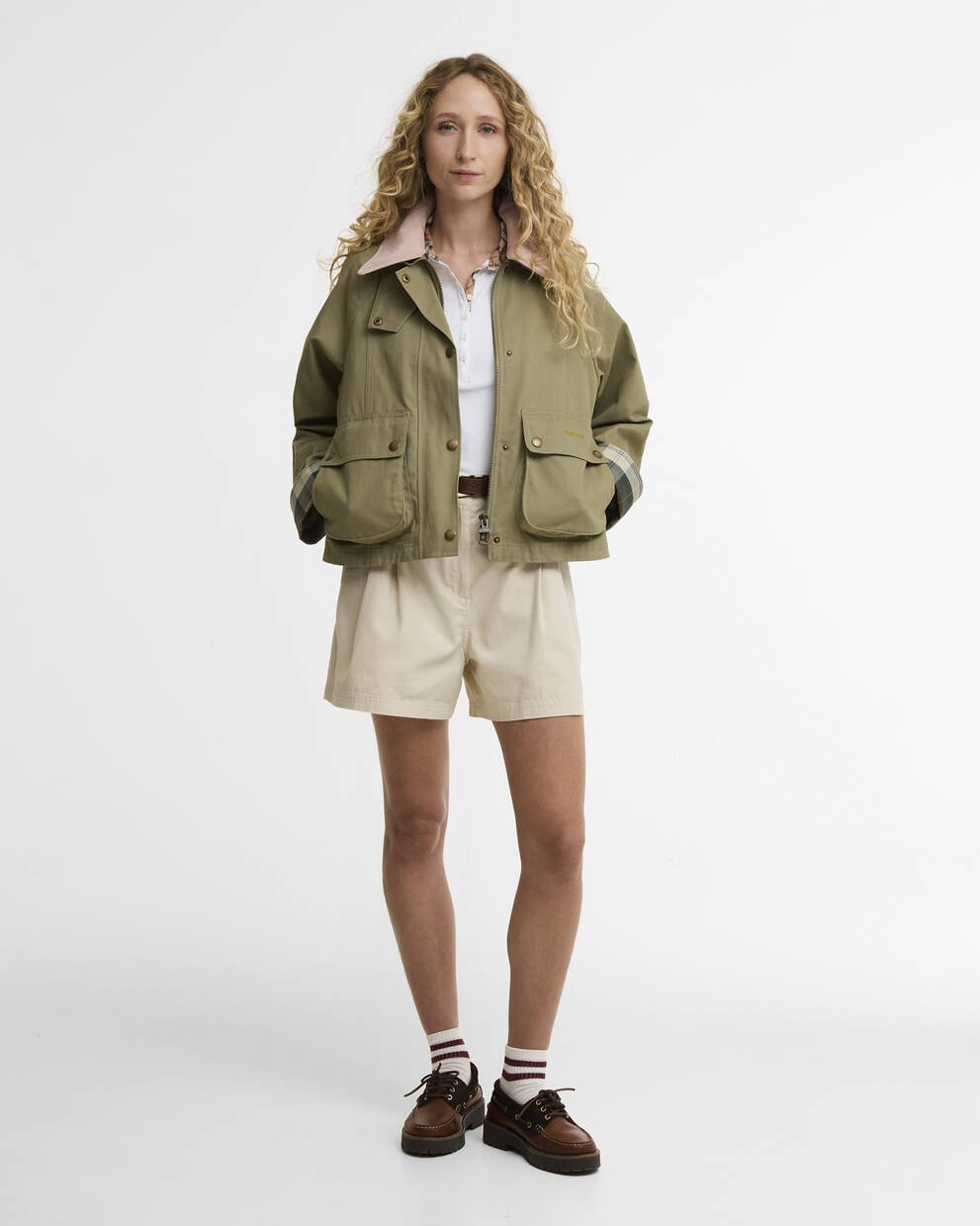 Cropped Beadnell Casual Jacket Bleached Olive/Ancient/Gardenia