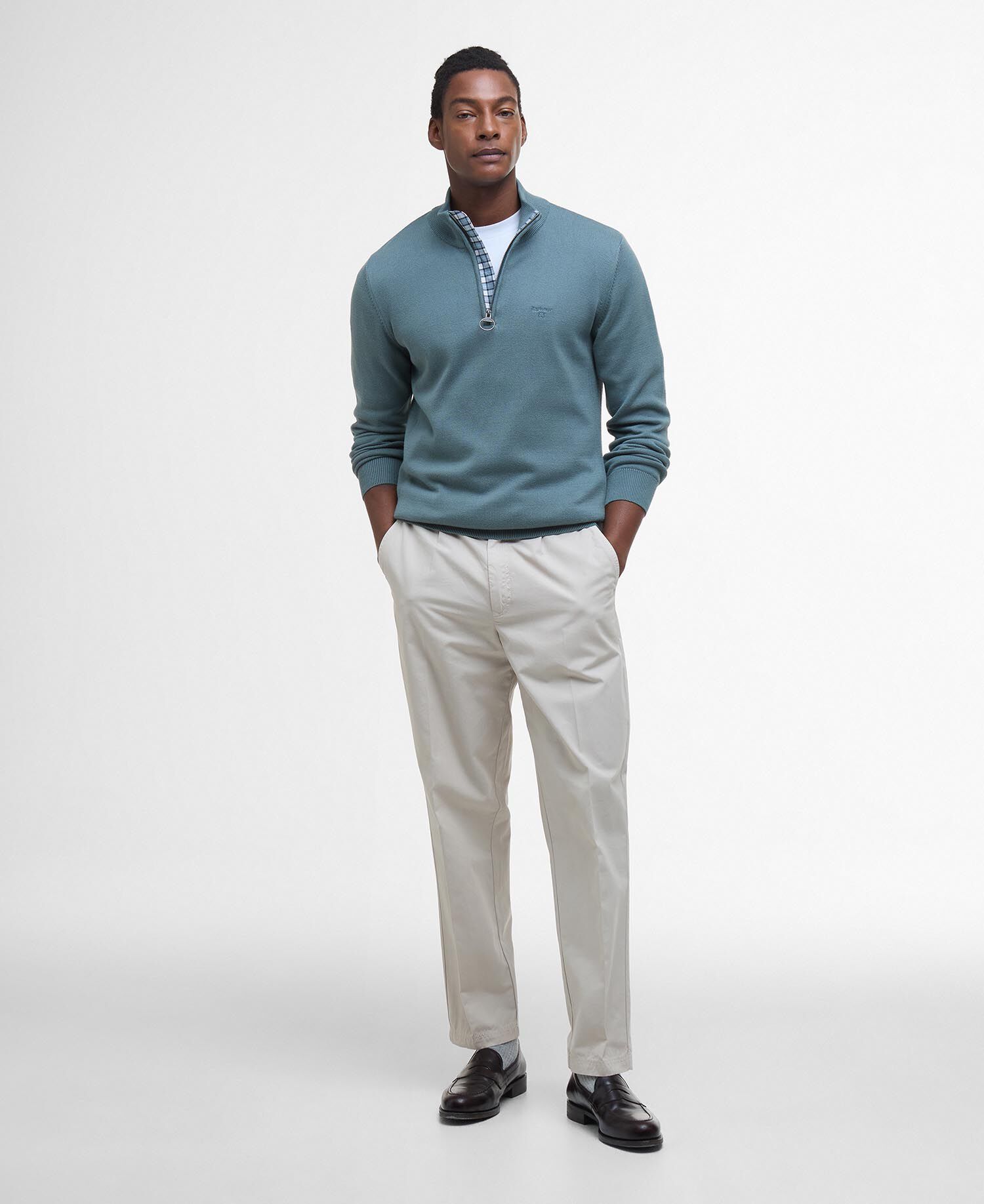 Cotton Quarter-Zip Jumper Vintage Teal