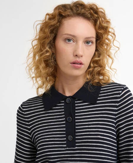 Pullover Inez Striped Collared Dark Navy Stripe