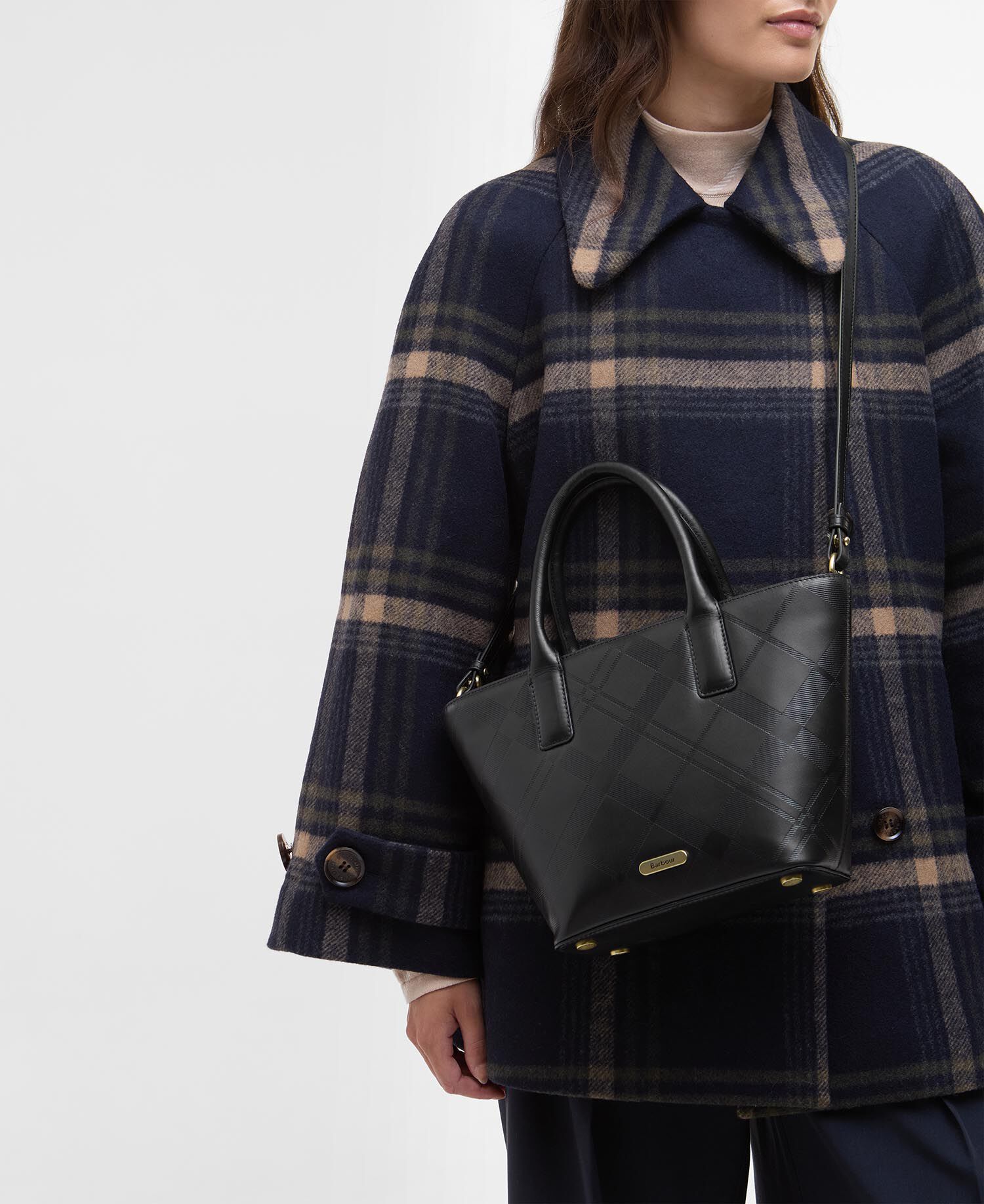 Leder Tote Bag Birch Black/ Deboss Tartan