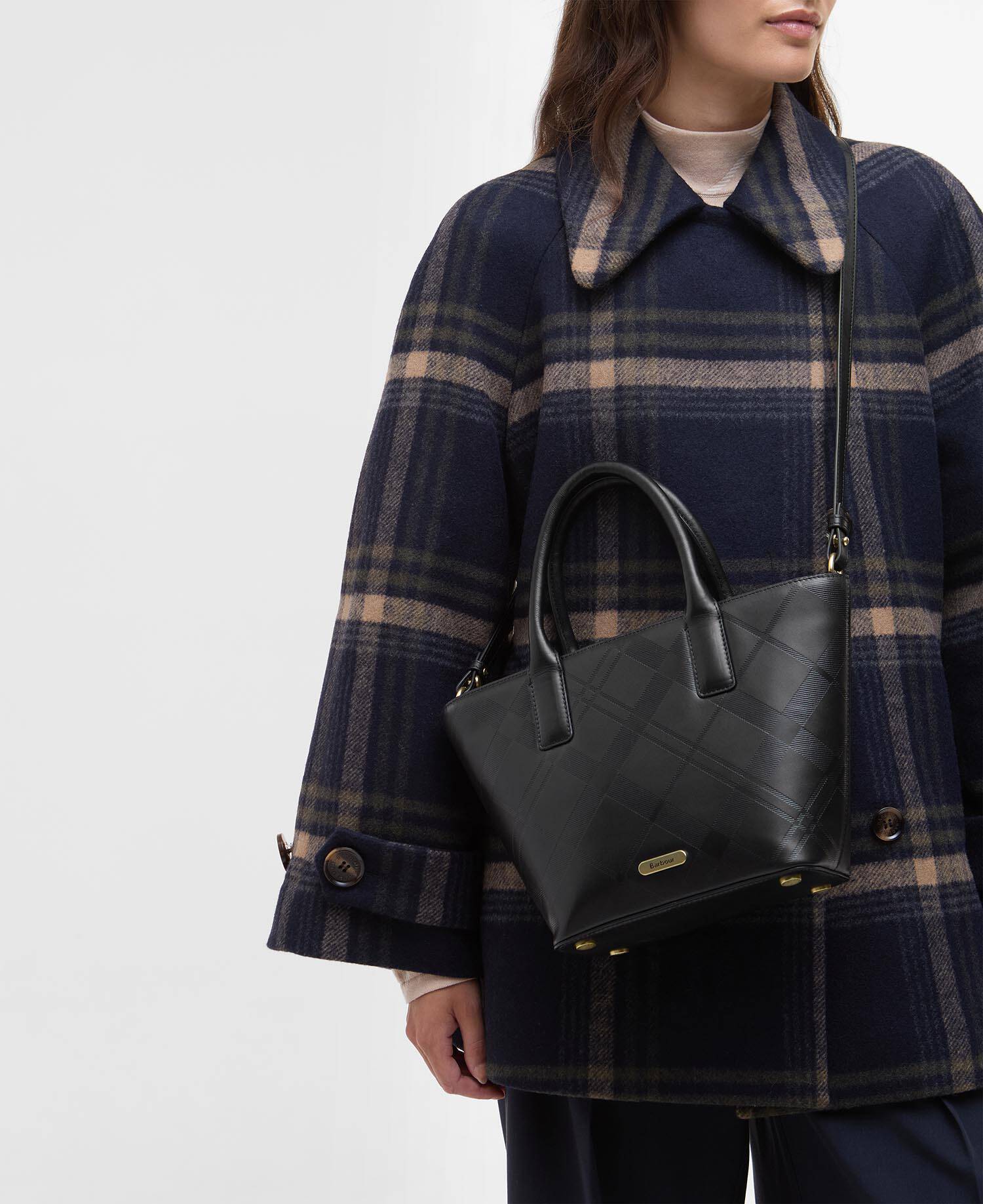 Leder Tote Bag Birch Black/ Deboss Tartan image number 2