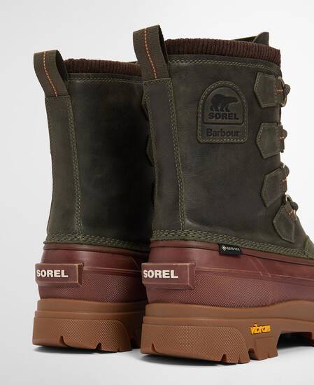 Barbour x SOREL Caribou Horizon GTX Waterproof Boots Olive / Dark Brown