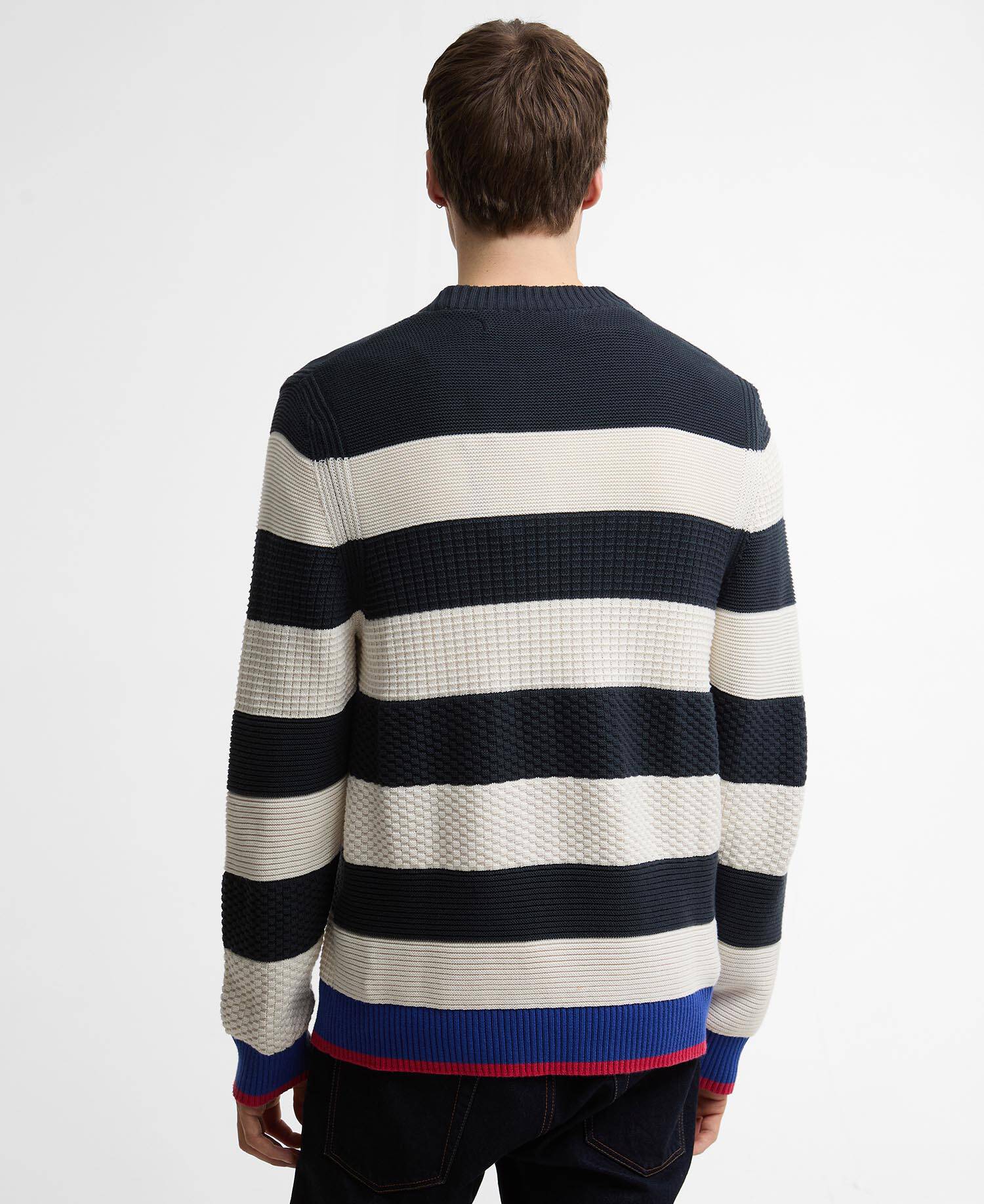 Paul Smith Loves Barbour Southwold Striped Crew Neck Jumper Ecru image number 2