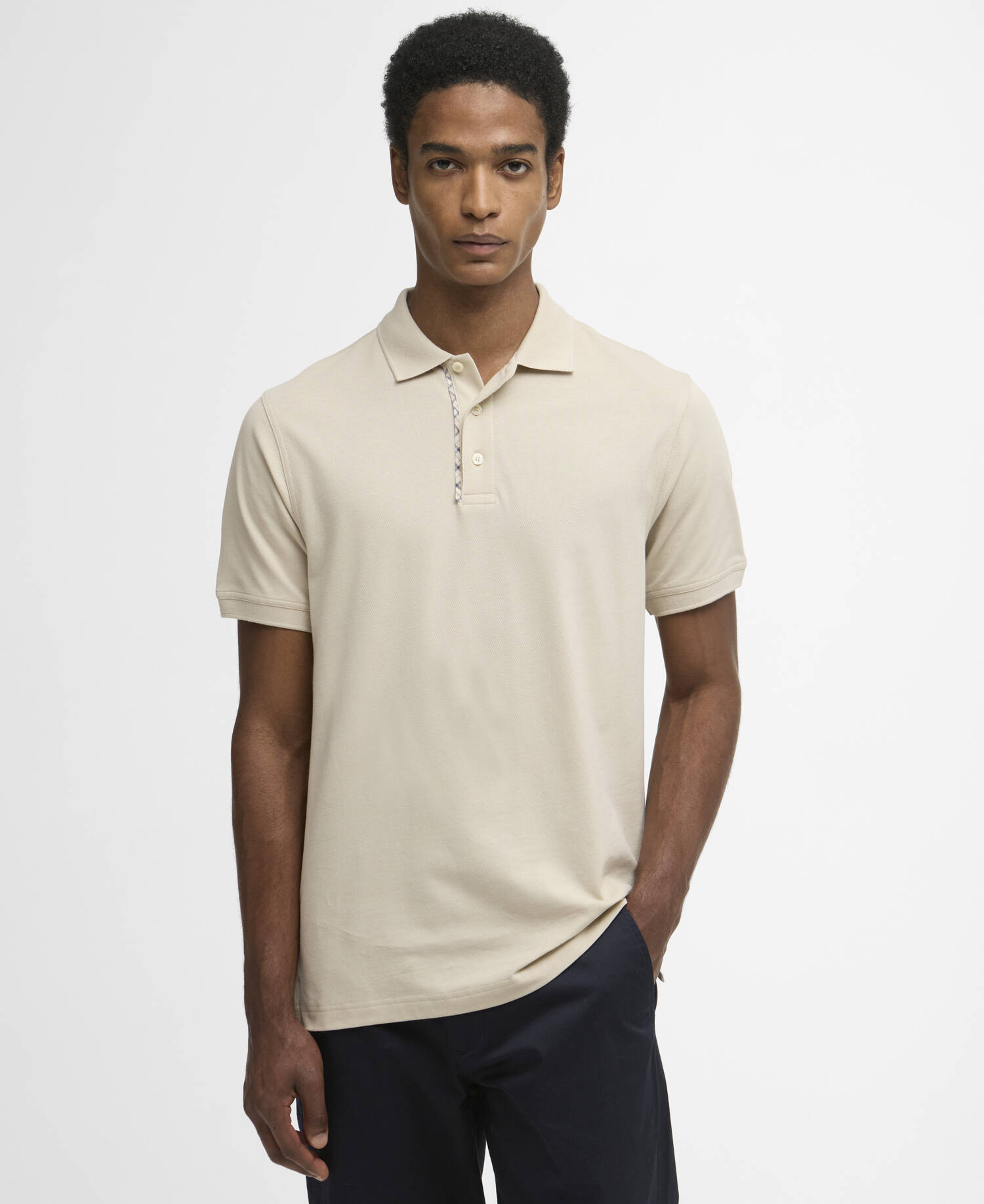 Reston Tartan Trim Tailored Polo Shirt Mist image number 0