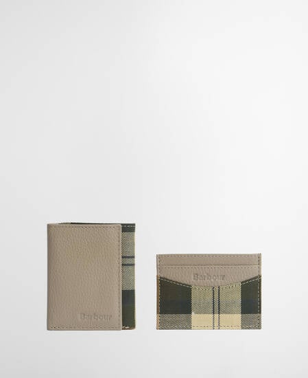 Cresswell Leather Trifold and Card Holder Gift Set Concrete/ Ancient