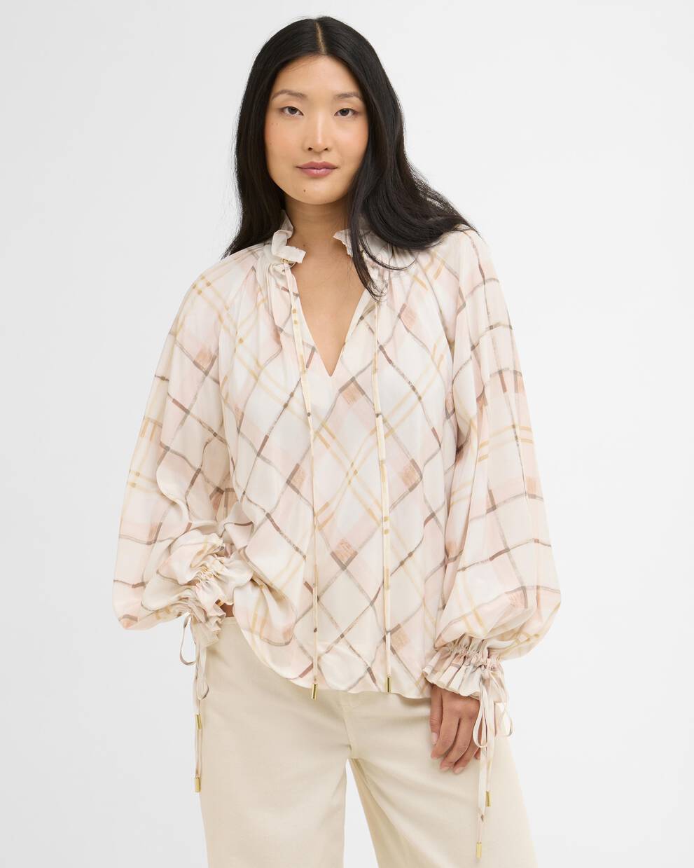Asker Check Ruffled Blouse