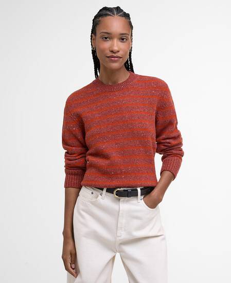 Claydon Striped Crew Neck Jumper Burnt Orange Stripe