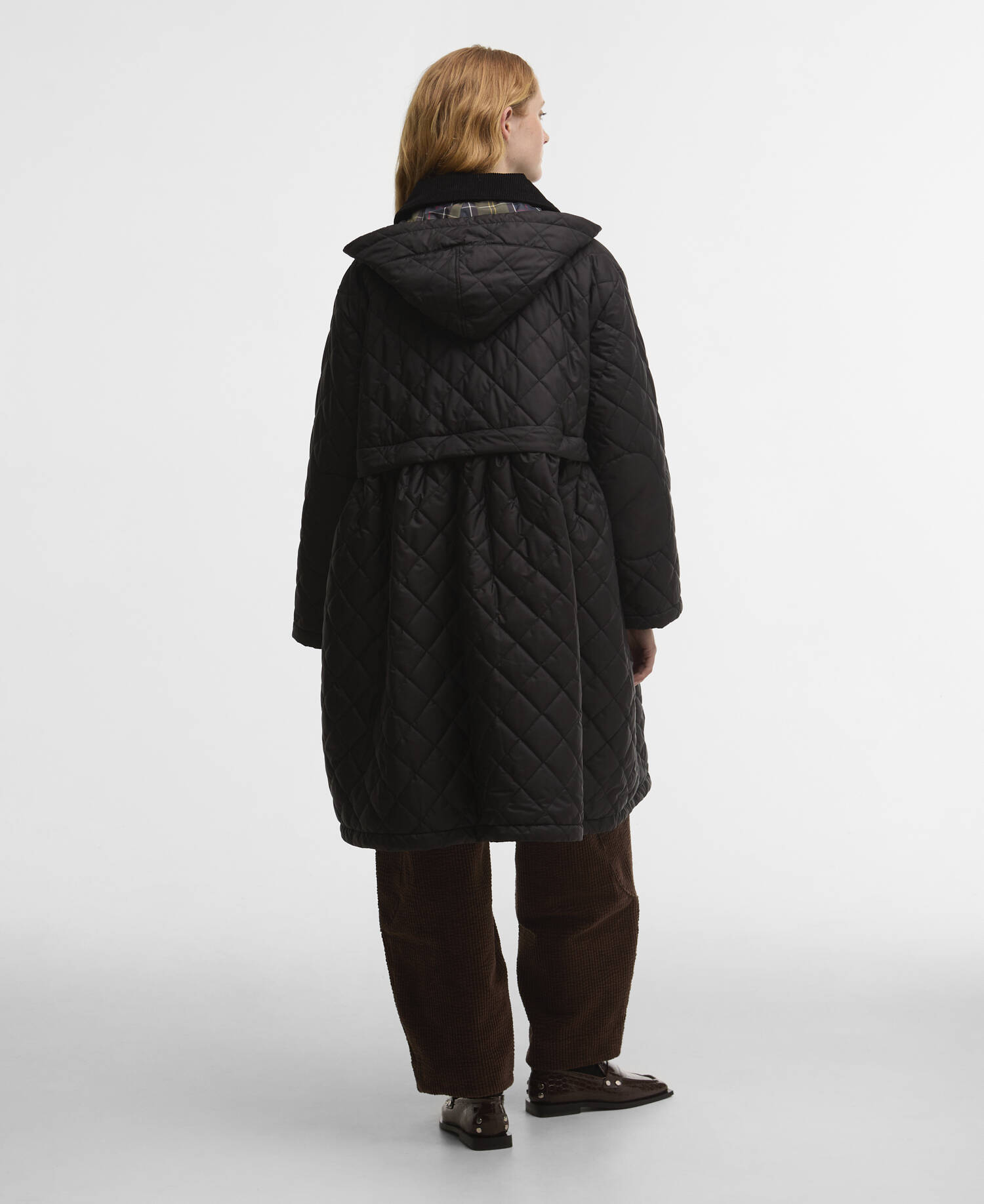 Barbour x GANNI Peplum Longline Quilted Jacket Black/Classic Tartan image number 2