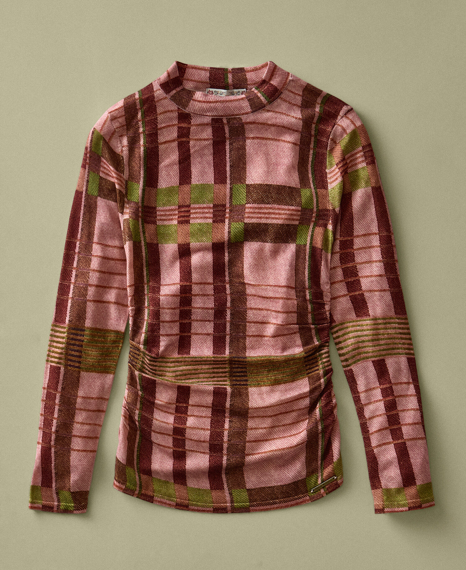 Barbour FARM Rio Thalita Long-Sleeved Knitted Top Pink Tartan