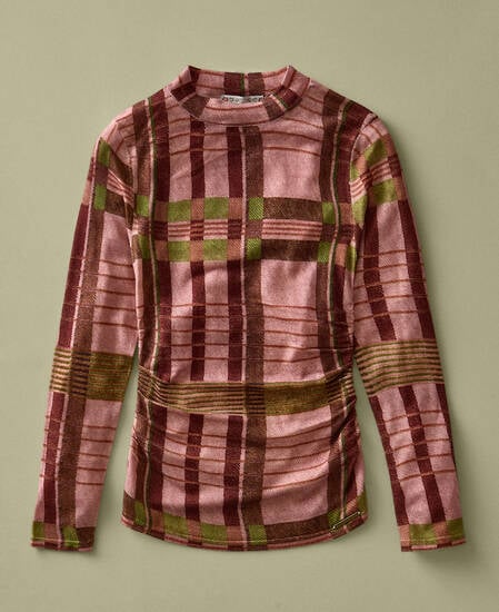 Barbour FARM Rio Thalita Long-Sleeved Knitted Top Pink Tartan