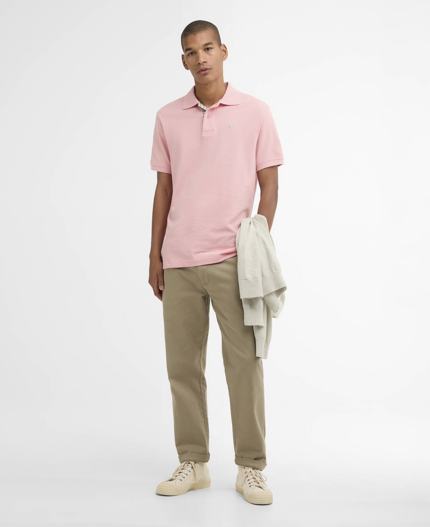 Polo in tartan e piqu&eacute; di cotone Mineral Pink image number 1