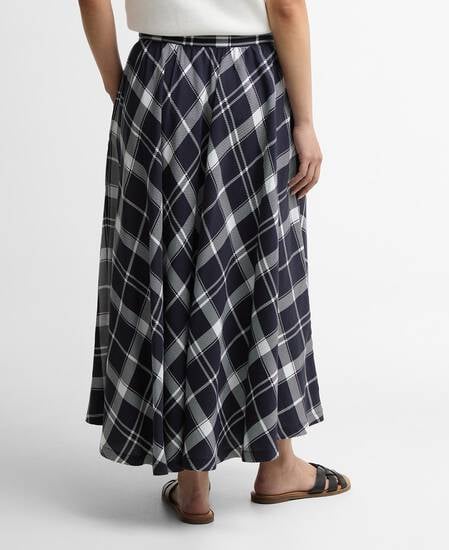 Baiton Tartan Midi Skirt Dark Navy/White Check