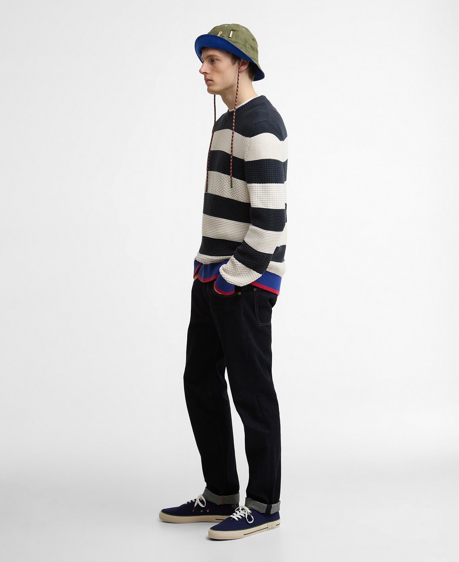 Paul Smith Loves Barbour Southwold Striped Crew Neck Jumper Ecru