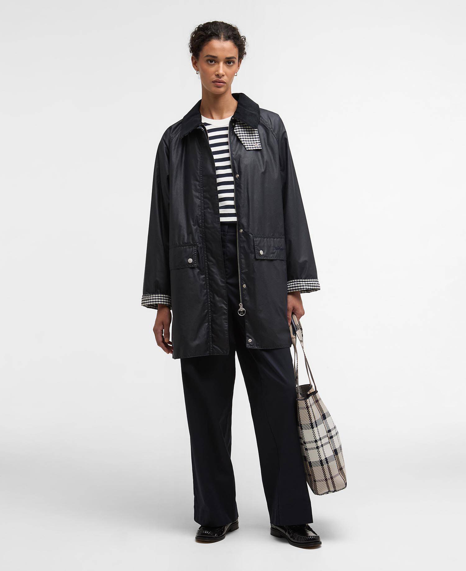 Wren Waxed Jacket Royal Navy/Navy Gingham Check image number 1