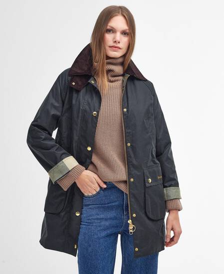 Long Beadnell Waxed Jacket Sage-Ancient