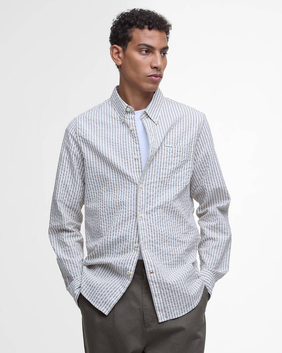 Camicia Cresswell a maniche lunghe in seersucker leggermente aderente