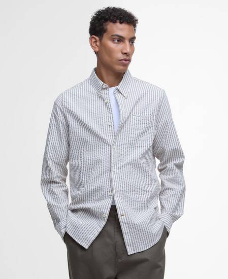 Cresswell Seersucker Tailored Long-Sleeved Shirt Stone
