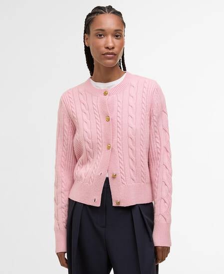 Elina Wool-Cashmere Cable-Knit Cardigan Cherry Blossom