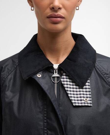 Wren Waxed Jacket Royal Navy/Navy Gingham Check