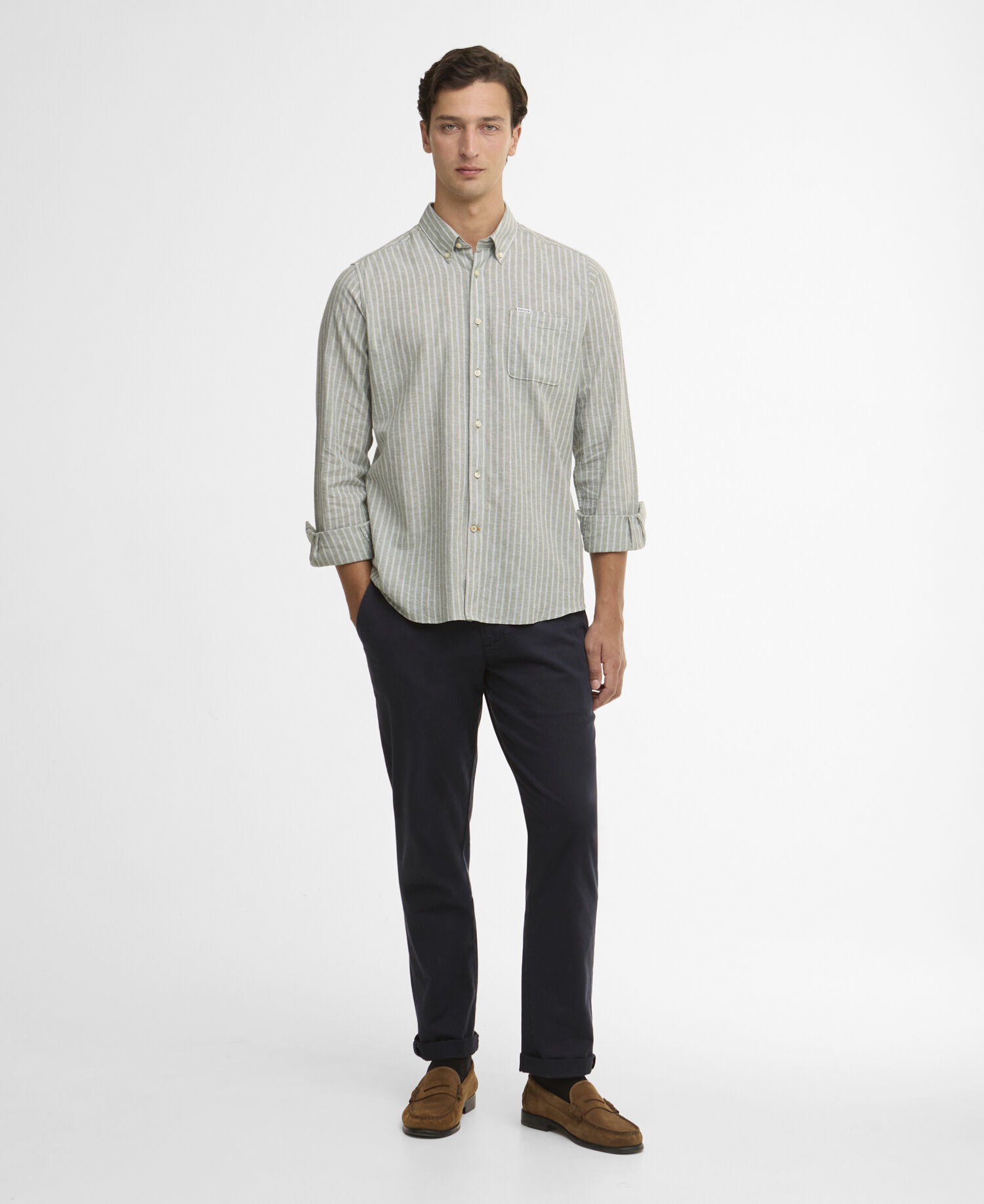 Nelson Striped Long-Sleeved Tailored Shirt Bleached Olive