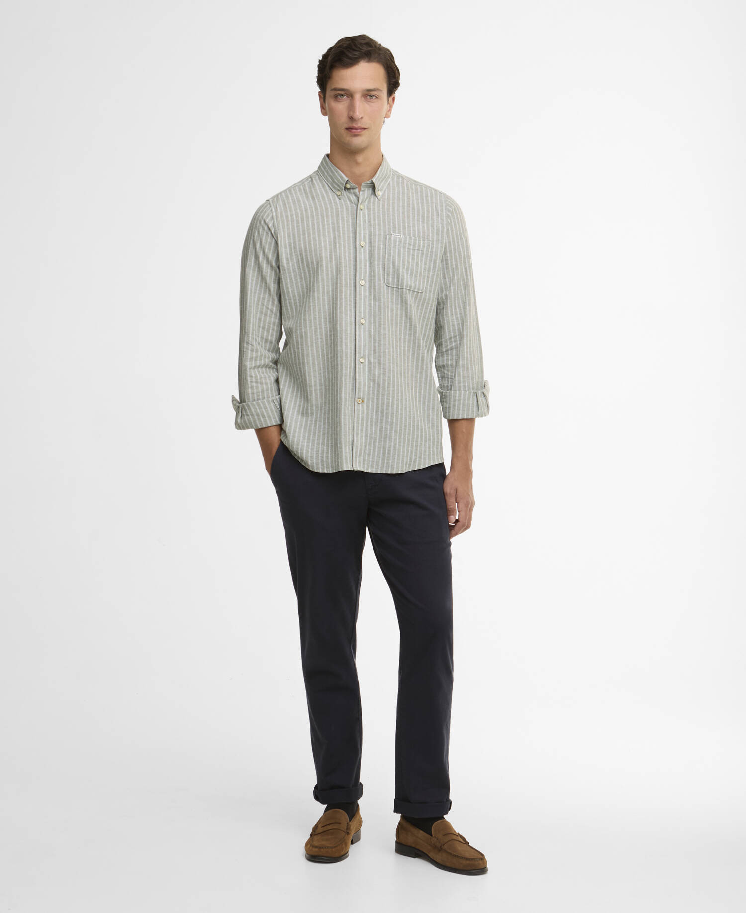 Nelson Striped Long-Sleeved Tailored Shirt Bleached Olive image number 1