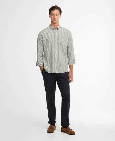 Nelson Striped Long-Sleeved Tailored Shirt Bleached Olive