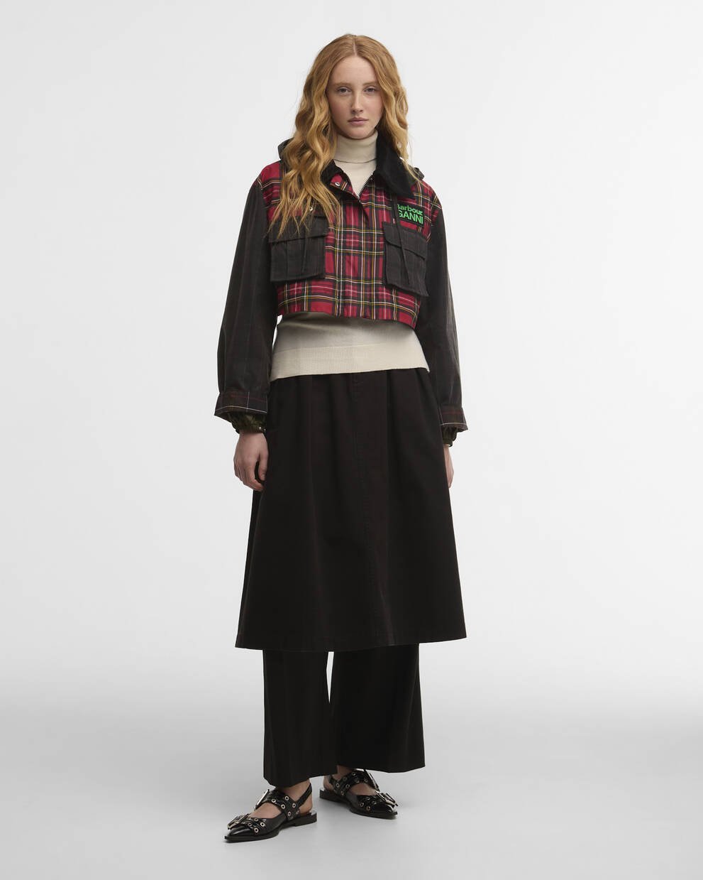 Barbour x GANNI Tartan Peplum Waxed Jacket