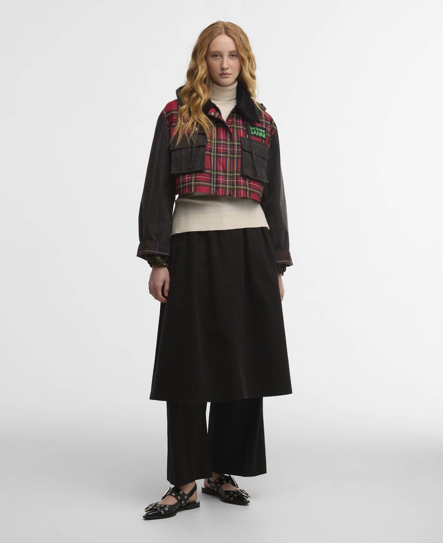 Barbour x GANNI Tartan Peplum Waxed Jacket image number 1