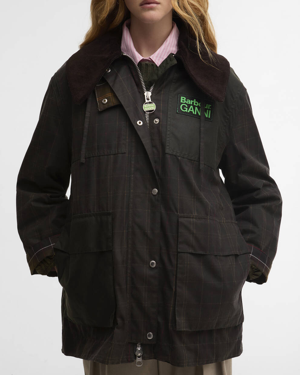 Barbour x GANNI Tartan Waxed Duffle Coat