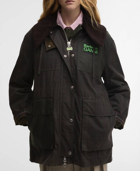 Barbour x GANNI Tartan Waxed Duffle Coat Classic Tartan/Fern