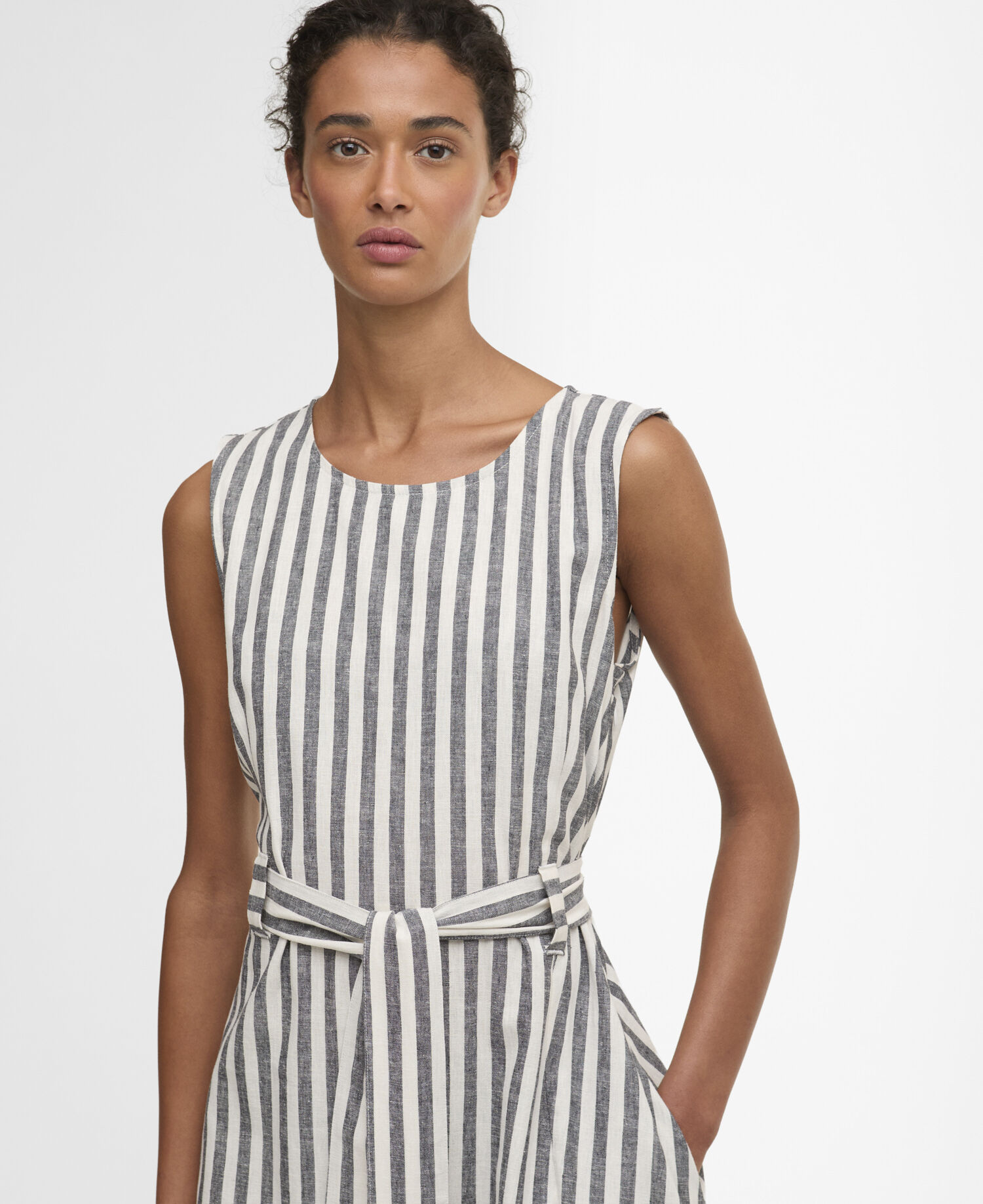 Inez Striped Midi Dress Dark Navy Stripe