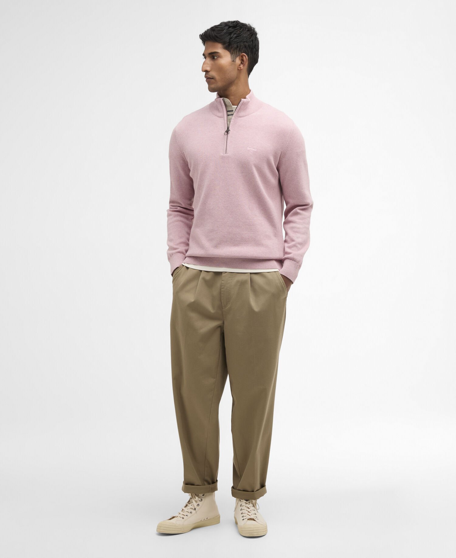 Cotton Quarter-Zip Jumper Pink