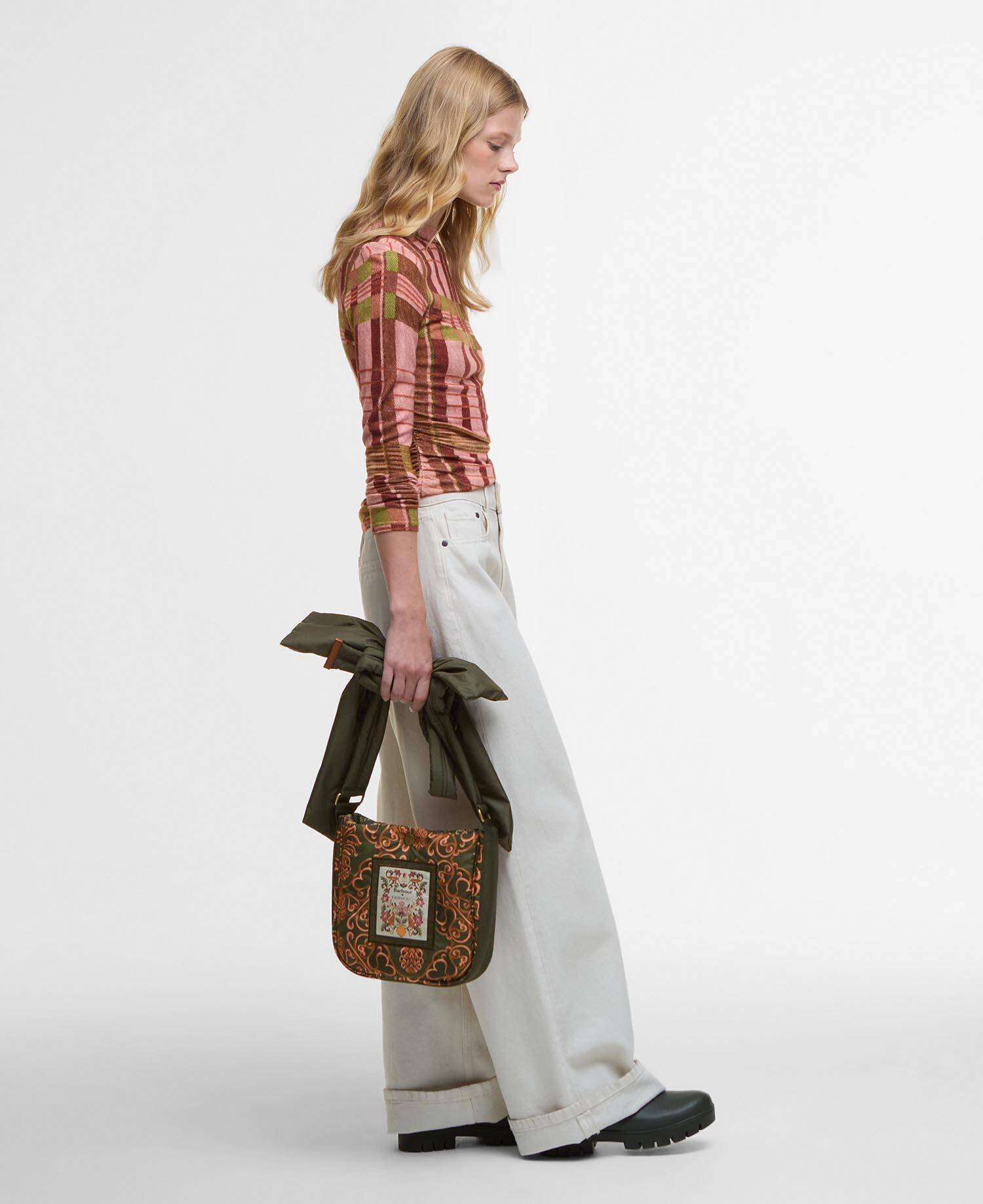 Barbour FARM Rio Thalita Long-Sleeved Knitted Top Pink Tartan image number 1