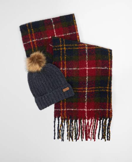 Saltburn Beanie & Tartan Scarf Gift Set Winterberry Tartan