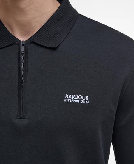 Innes Interlock Long-Sleeved Polo Shirt Black