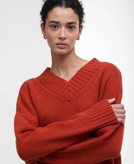 Antonia V-Neck Jumper Burnt Orange