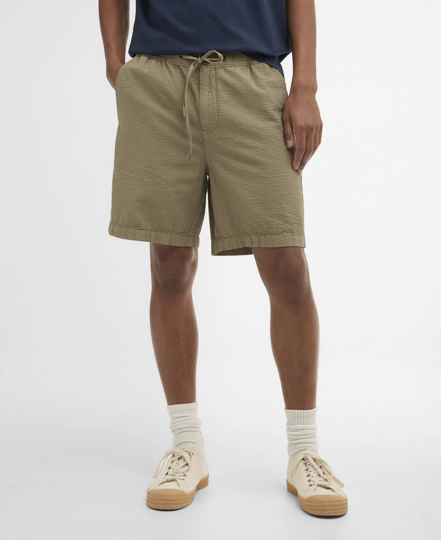 Seersucker Relaxed Shorts Grey Olive image number 1