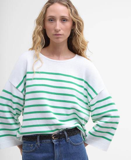 Kayleigh Striped Crew Neck Jumper Cloud/Kelly Green