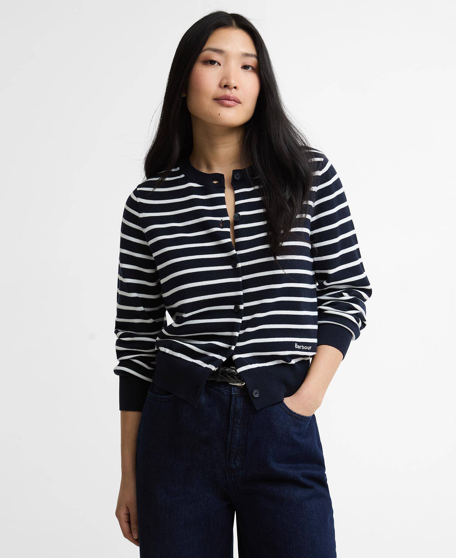 Cardigan Baiton Striped Dark Navy Stripe image number 0