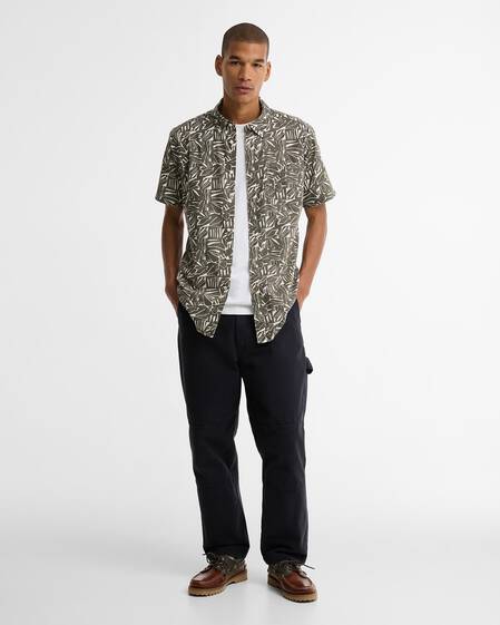 Orton Printed Tailored Short-Sleeved Shirt Olive
