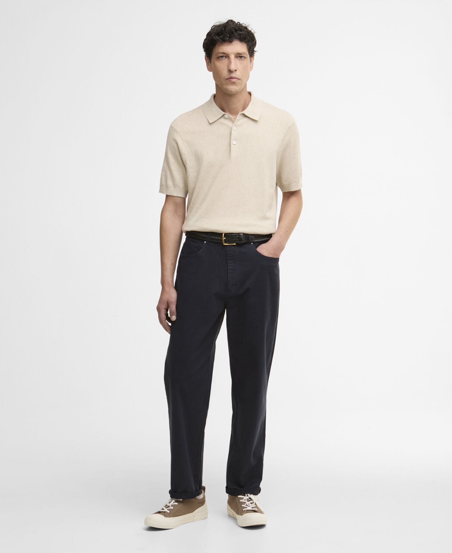 Muston Linen-Blend Knitted Polo Shirt Washed Stone