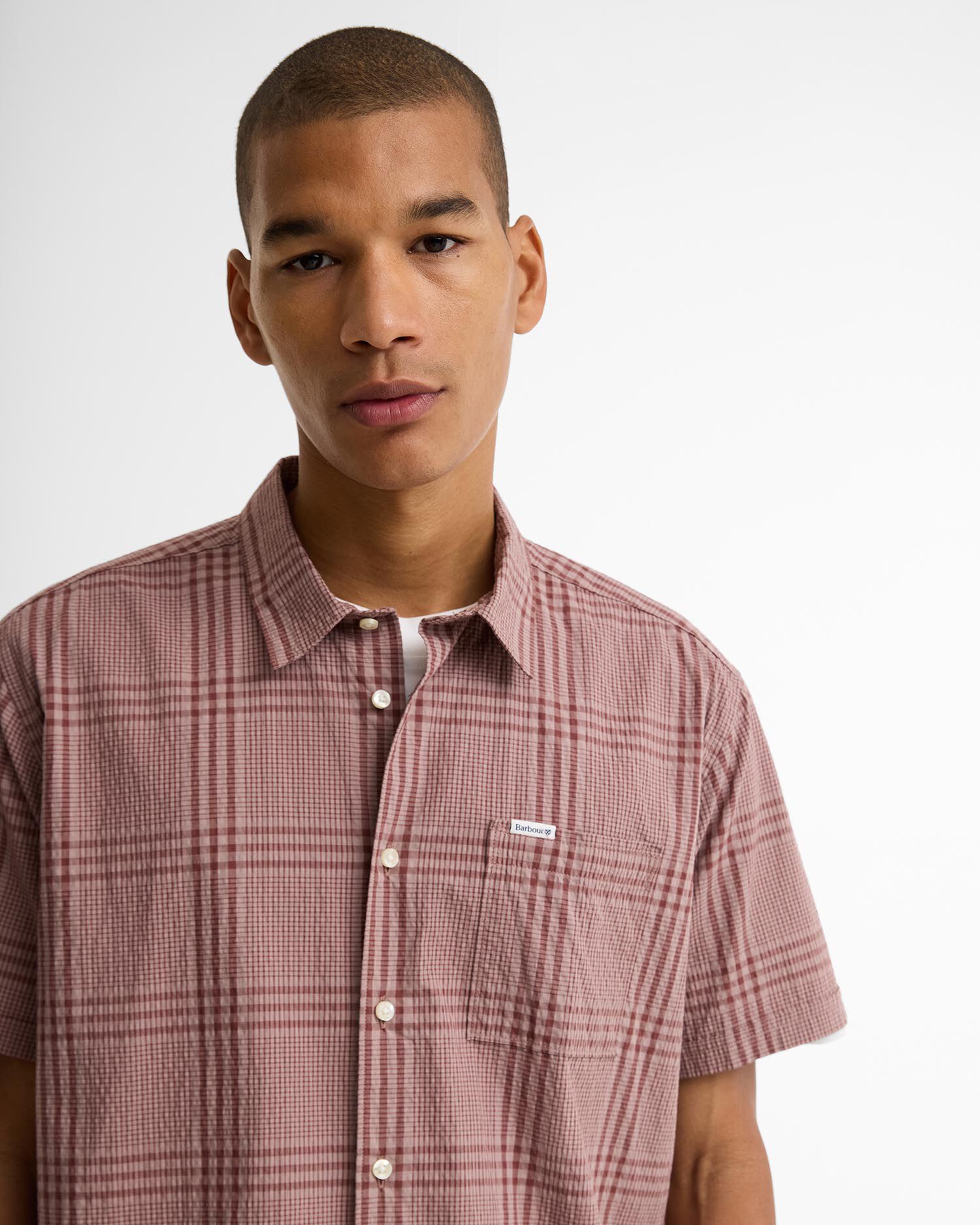 Carrock Checked Seersucker Short-Sleeved Shirt Burnt Pepper