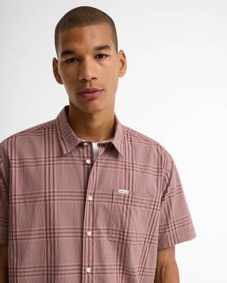 Carrock Checked Seersucker Short-Sleeved Shirt Burnt Pepper