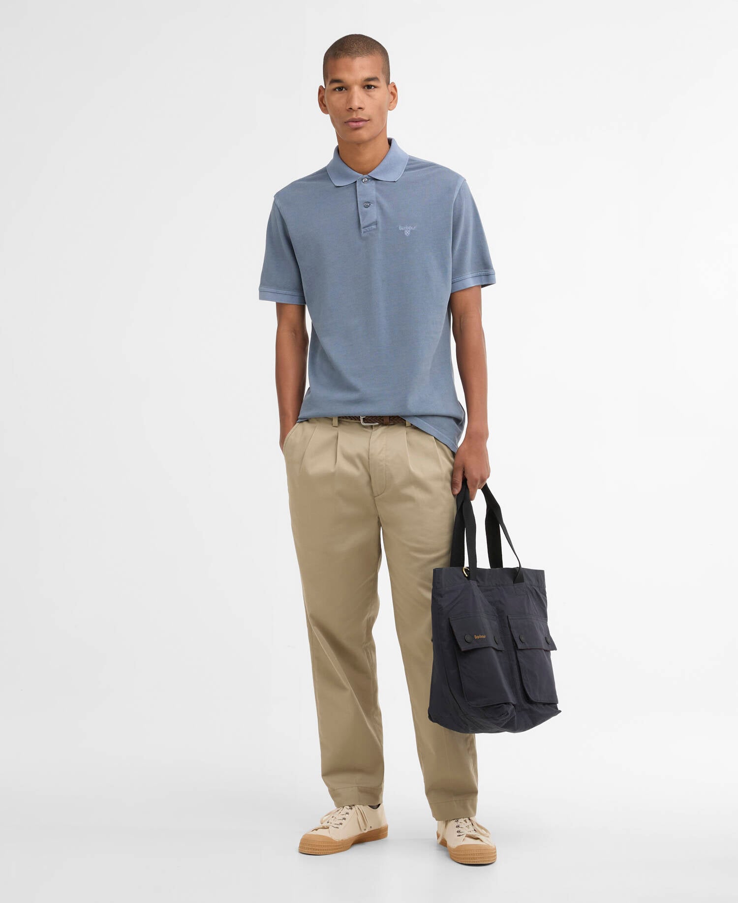 Polo in piqu&eacute; in tartan Washed con vestibilit&agrave; leggermente aderente Washed Blue image number 1