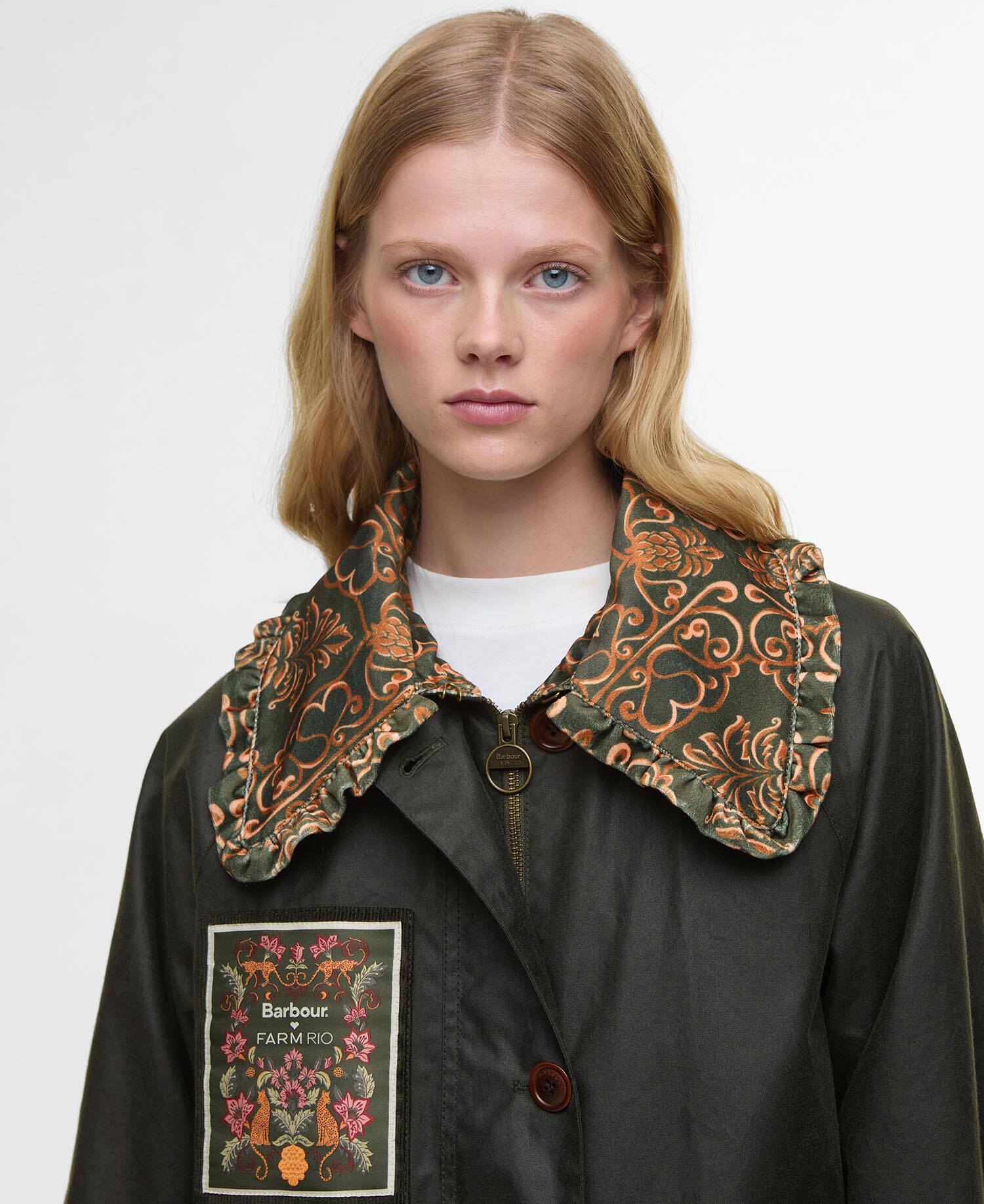 Barbour FARM Rio Maria-Clara Waxed Jacket Fern/Green Heart Print image number 3