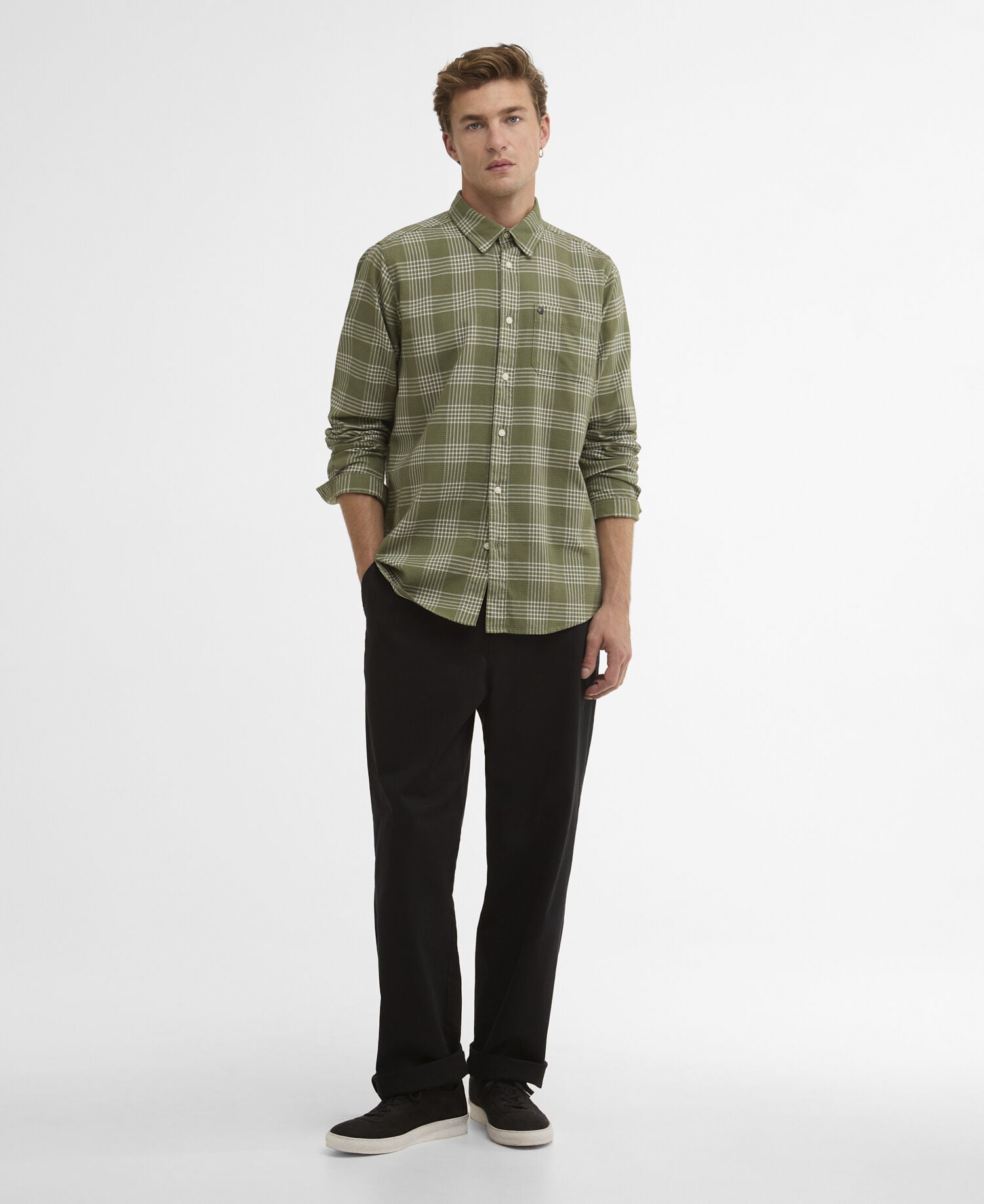 Heanes Waffle Check Long-Sleeved Shirt Burnt Olive